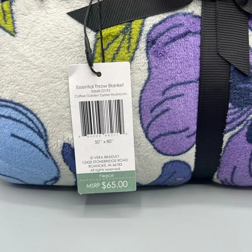 Vera Bradley Plush Fleece Throw Blanket Coffee Garden Oyster Mushroom  80x50